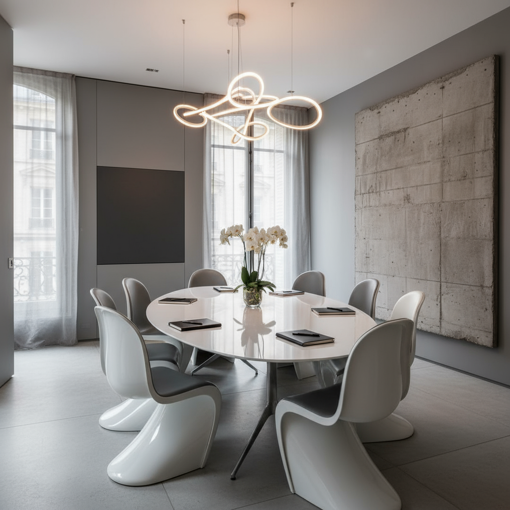 Photo of a study hall with wooden tables and chairs.