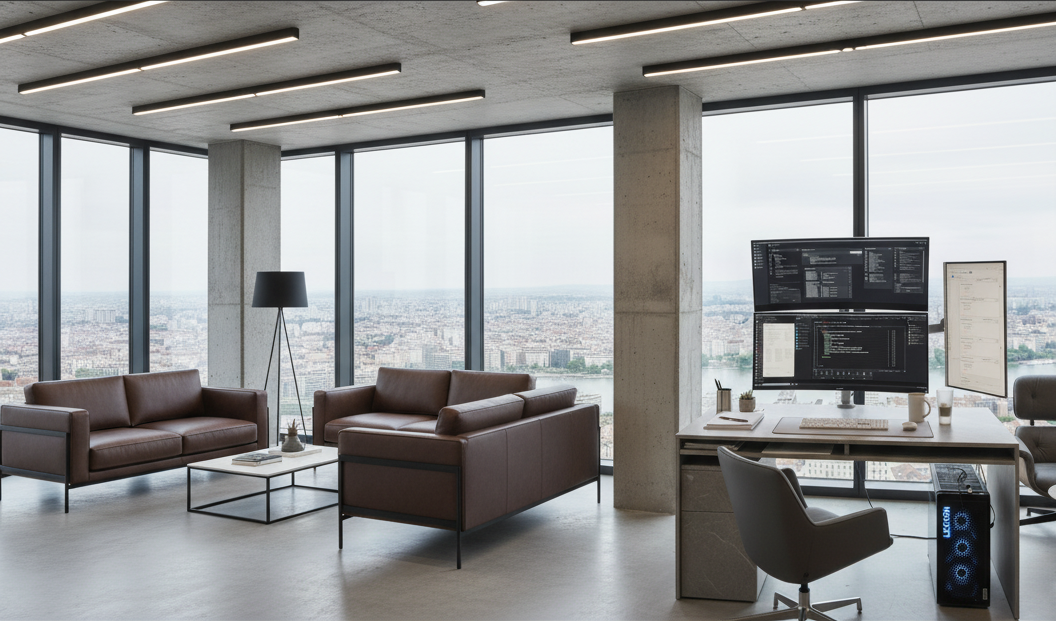 Photo of a study hall area with desks and people studying.